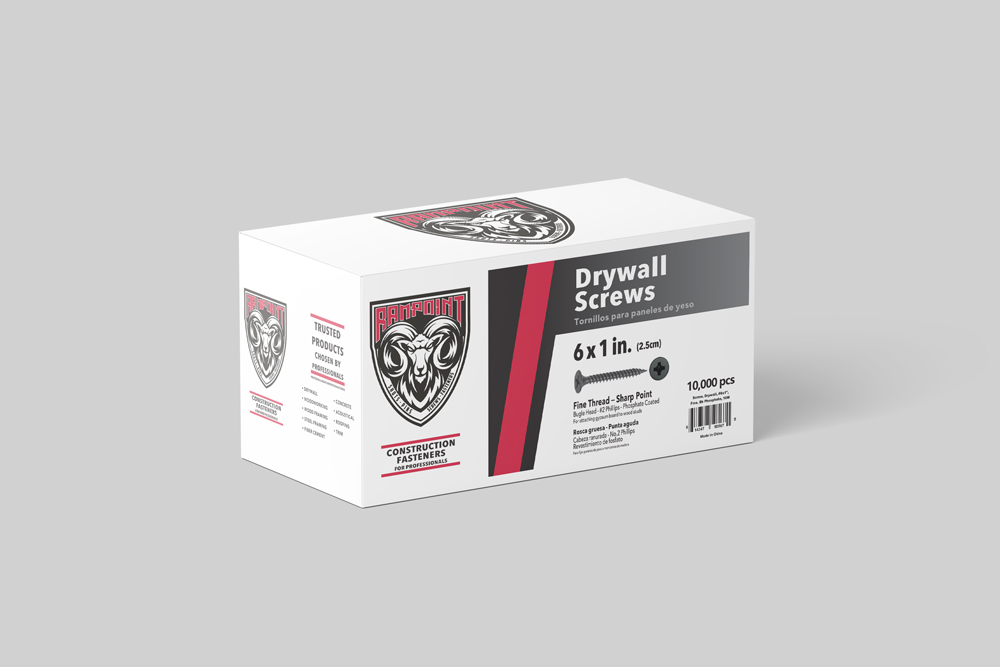 Drywall Screws: #6 Size, 1″, Fine, Black Phosphate 10,000 pcs/Carton